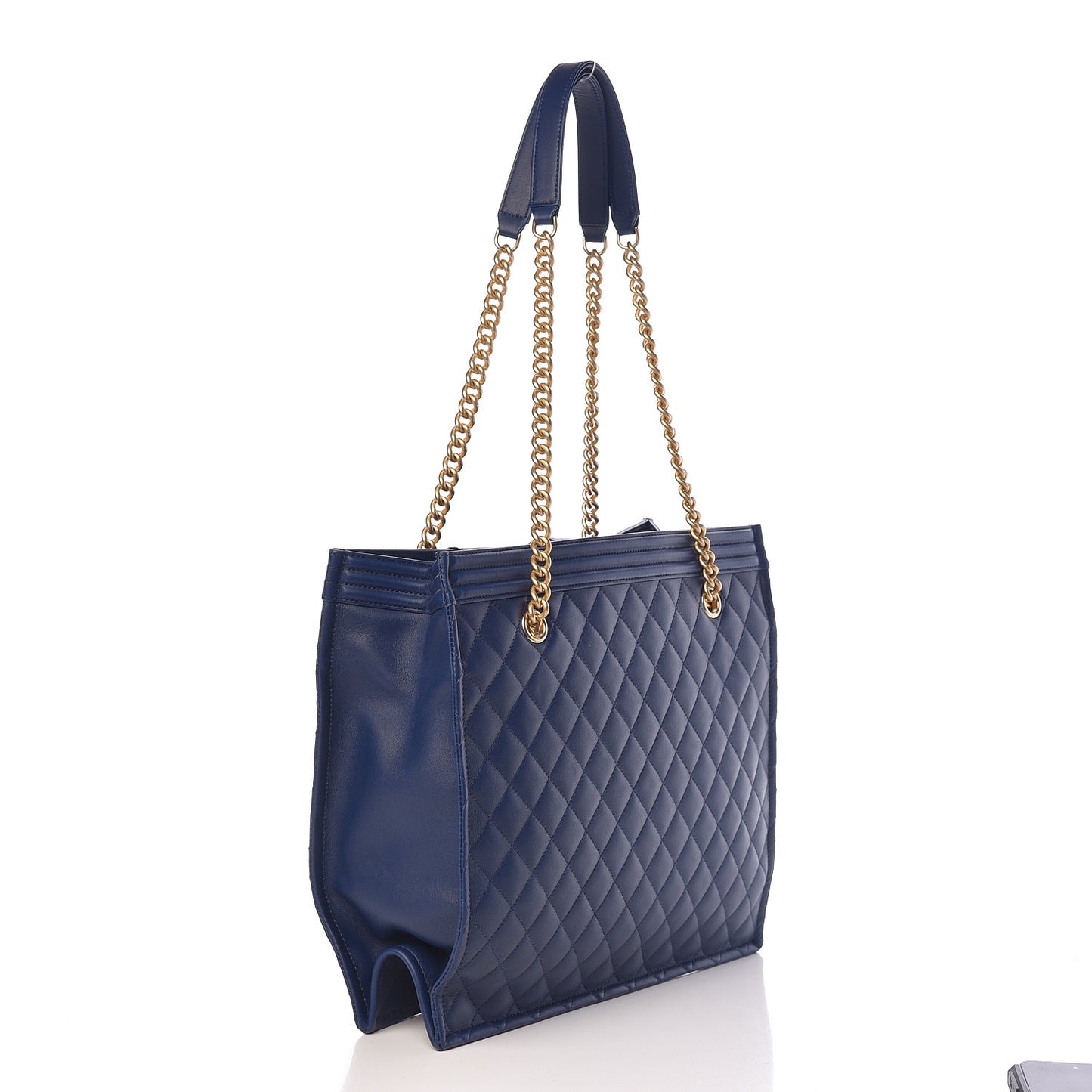 Calfskin Quilted Large Boy Tote Navy