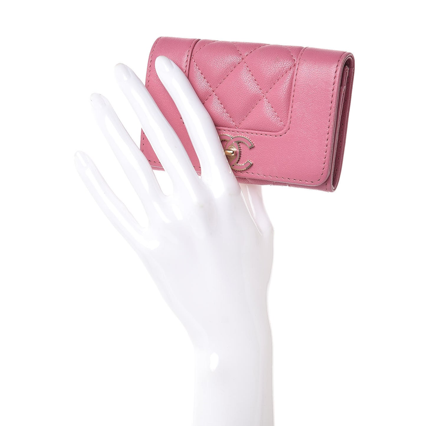 Lambskin Quilted CC Flap Coin Purse Wallet Pink