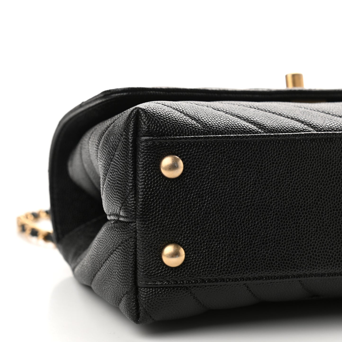 Caviar Chevron Quilted Mini Coco Handle Flap Black