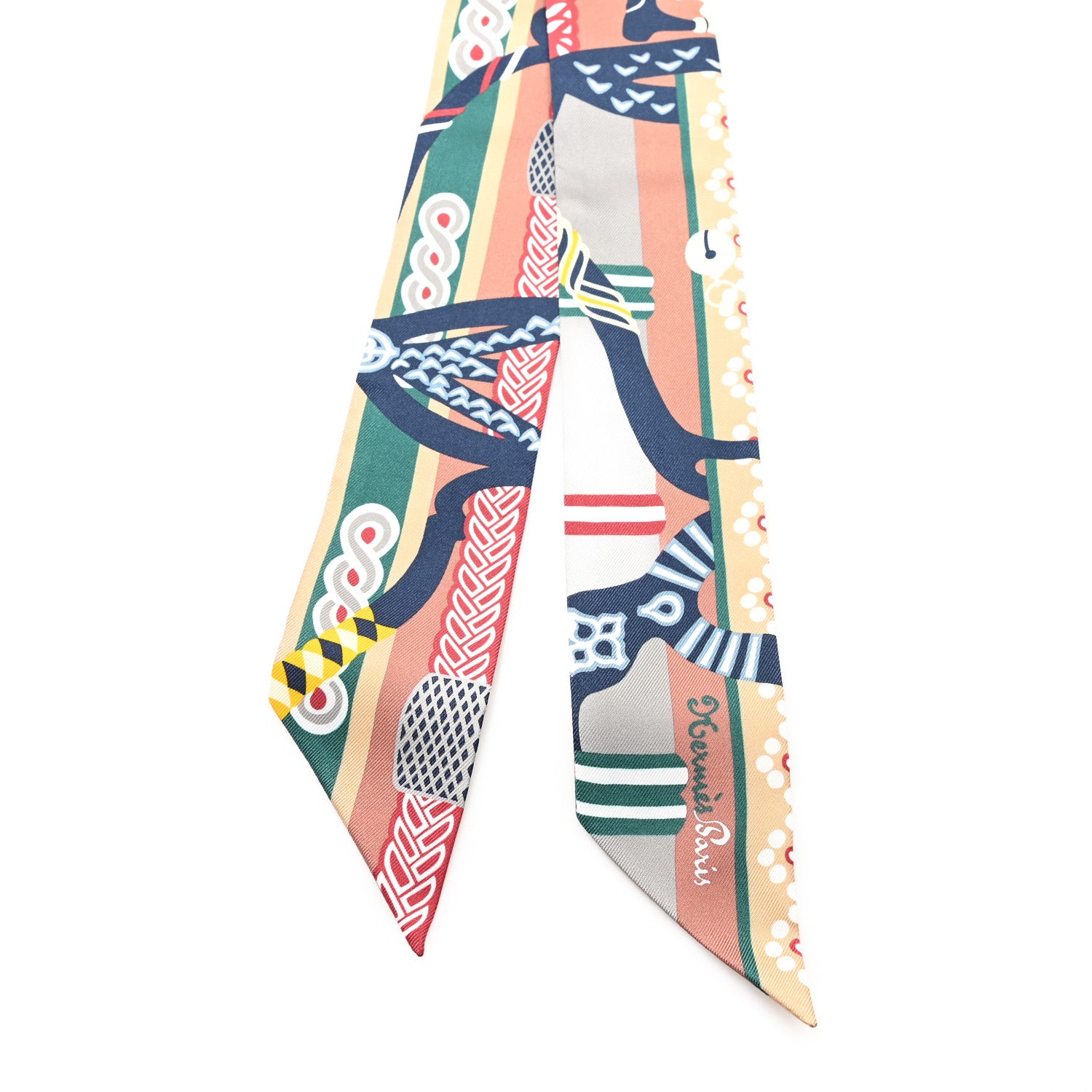 Hermes Silk Fantaisie D'Etriers Twilly Noisette Etoupe Vert 2 of 3