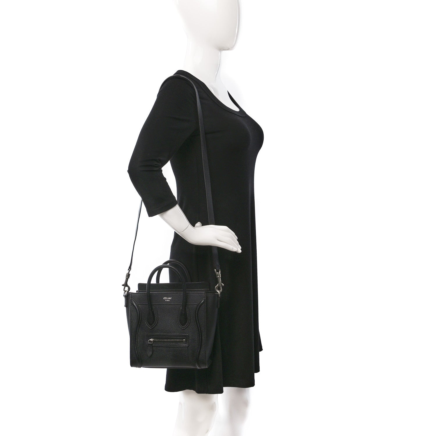 Celine Drummed Calfskin Nano Luggage Black 2 of 8