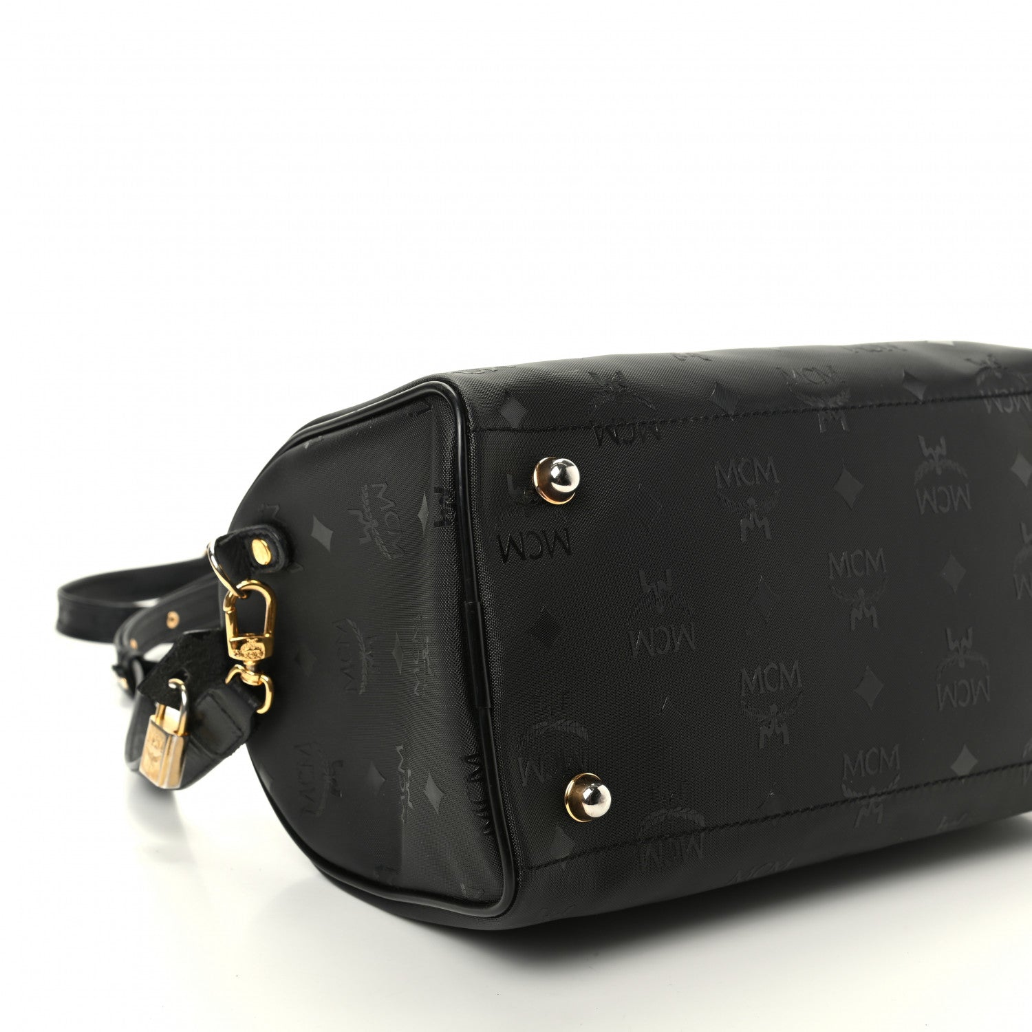 MCM Nylon Monogram Boston Bag Black 6 of 9