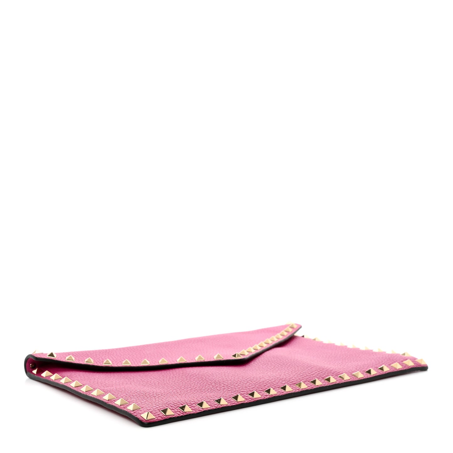 Pebbled Calfskin Large Rockstud Envelope Clutch Rose Violet
