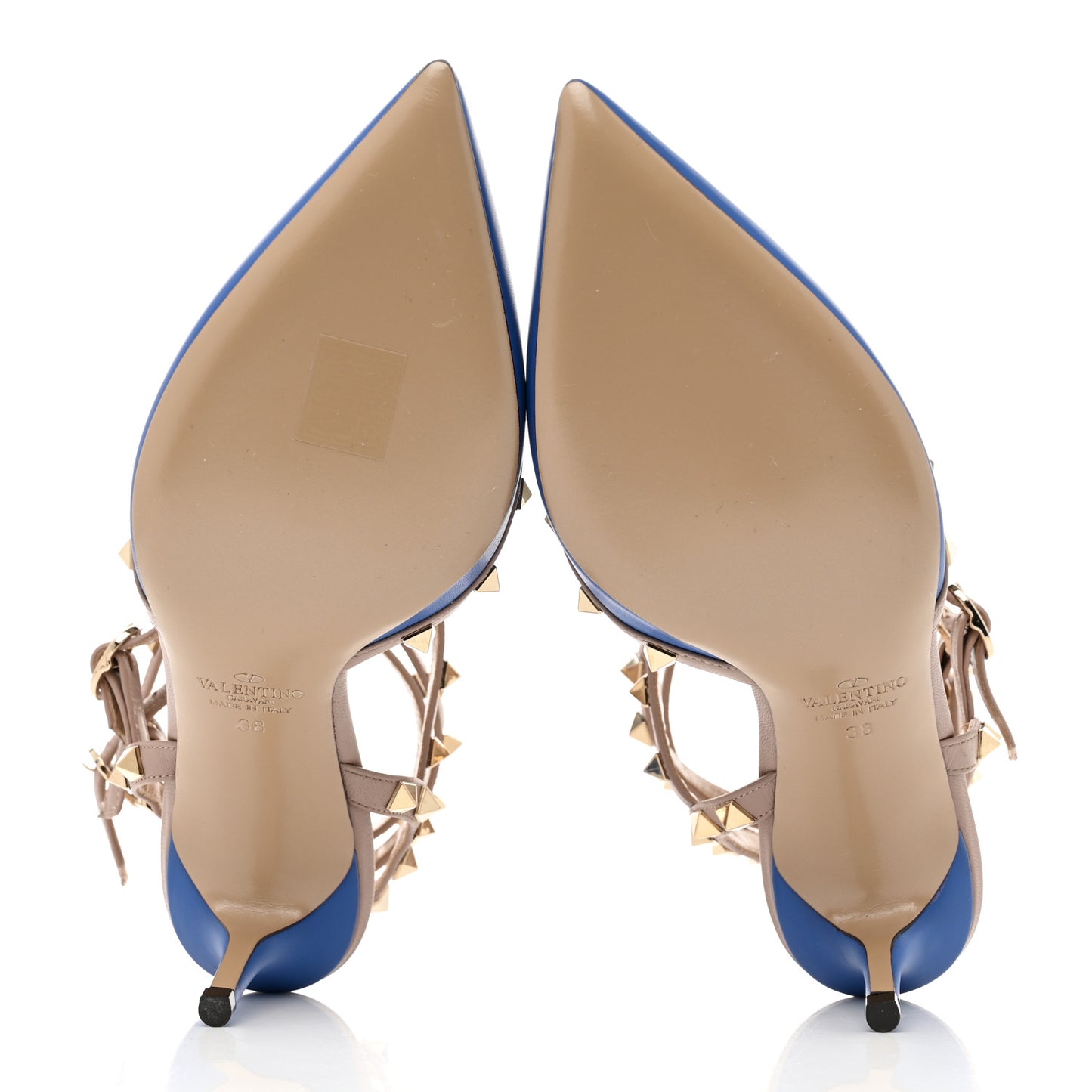 Calfskin Rockstud Ankle Strap 65mm Pumps 38 Light Sapphire Poudre