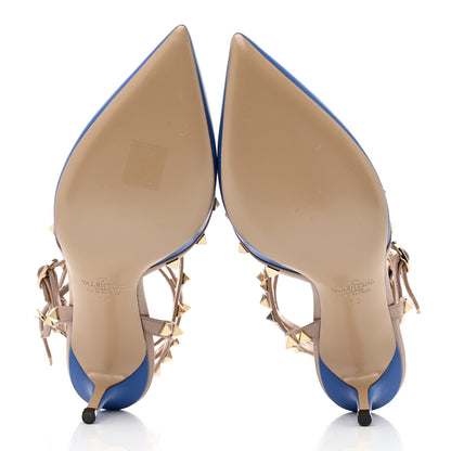 Valentino Garavani Calfskin Rockstud Ankle Strap 65mm Pumps 38 Light Sapphire Poudre 6 of 9