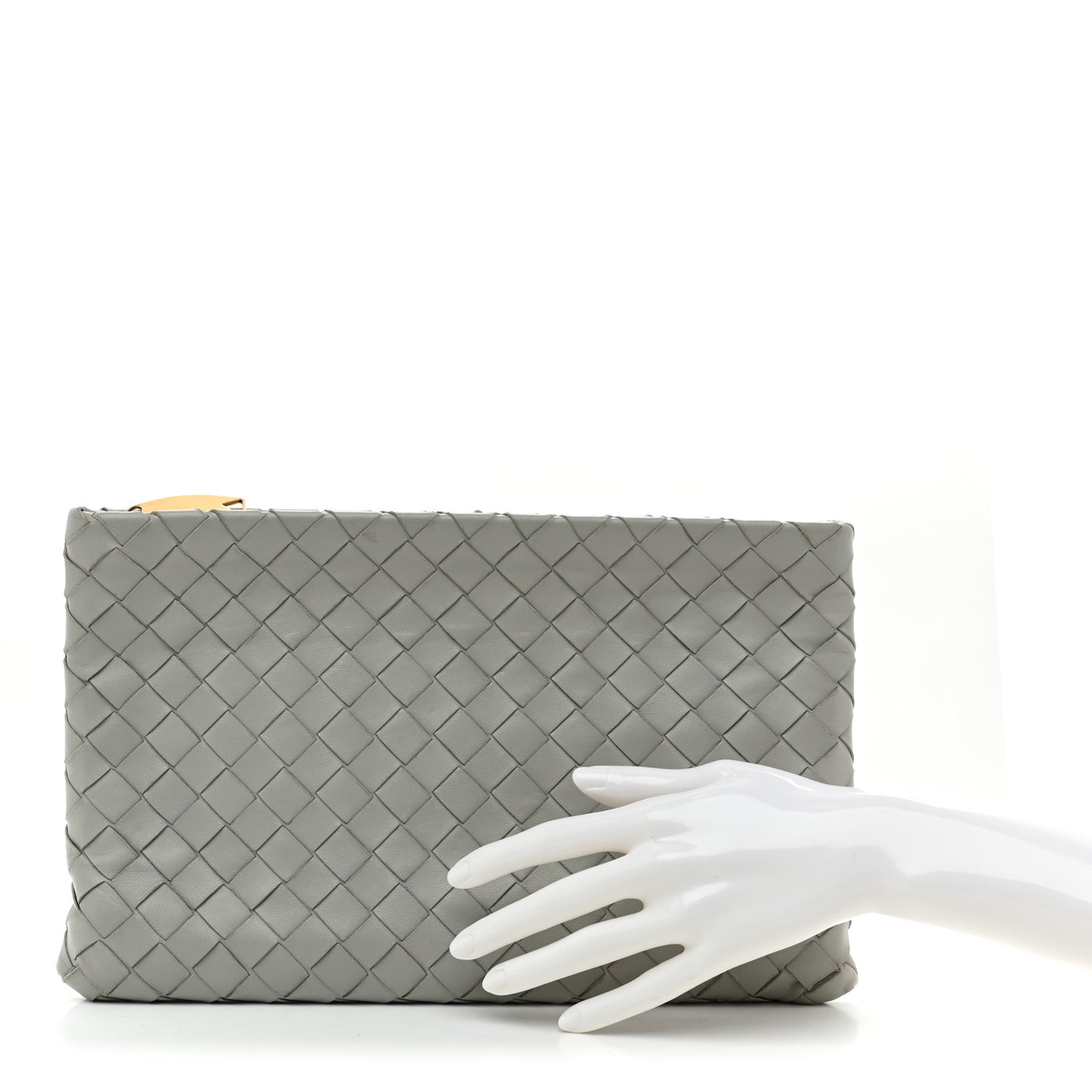 Nappa Intrecciato Large Flat Zip Pouch Agate Grey