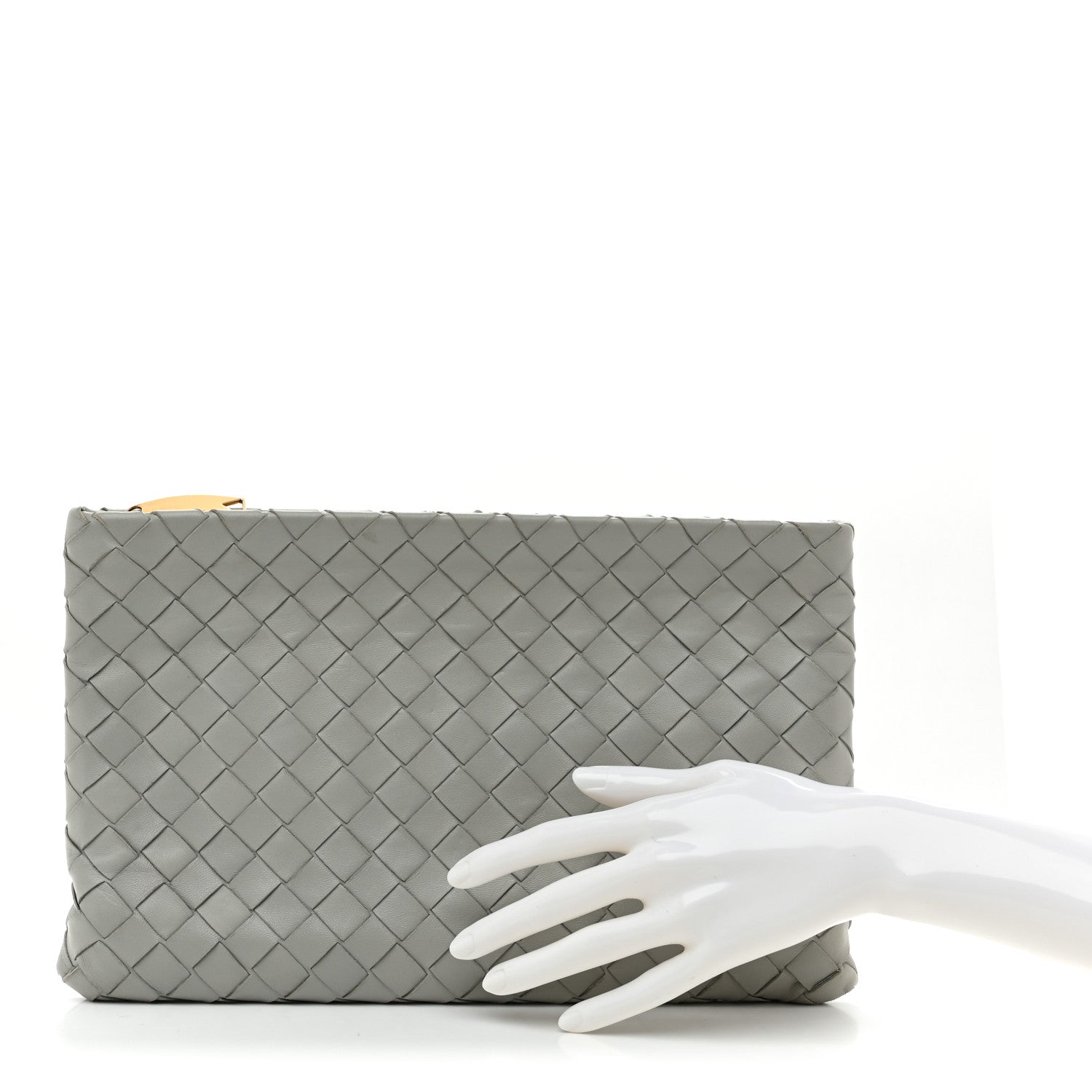 Bottega Veneta Nappa Intrecciato Large Flat Zip Pouch Agate Grey 2 of 7