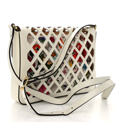 Gucci Canvas Flora Floral Calfskin Medium Cutout Shoulder Bag White Multicolor 3 of 11