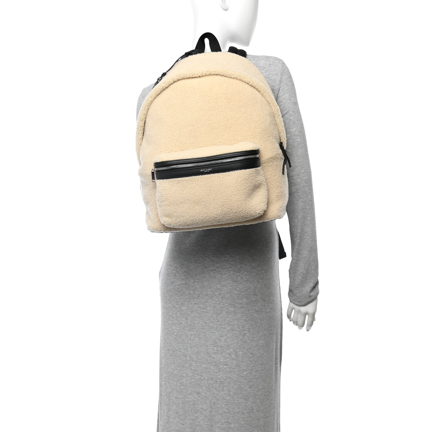 Saint Laurent Shearling City Backpack Natural Black 2 of 10