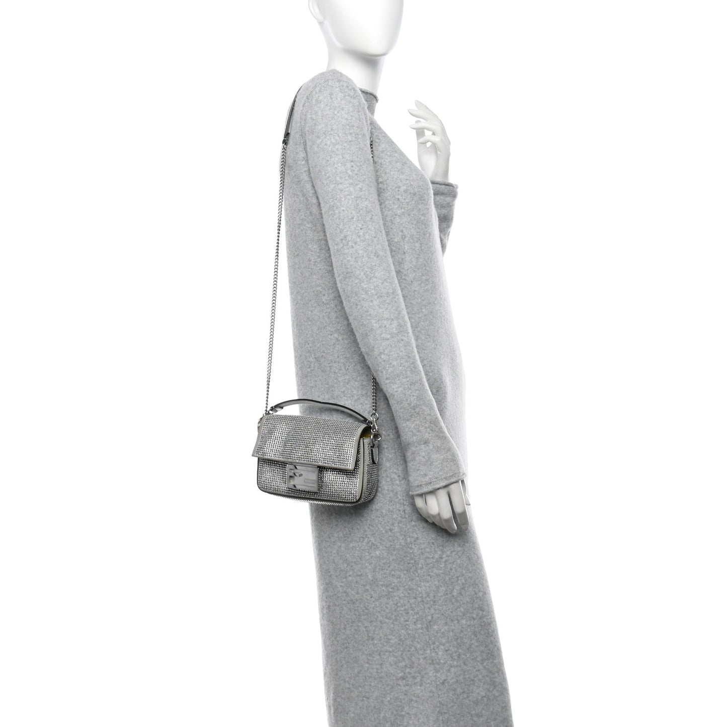 Crystal Vitello Laminato Mini Baguette Crystal Argento