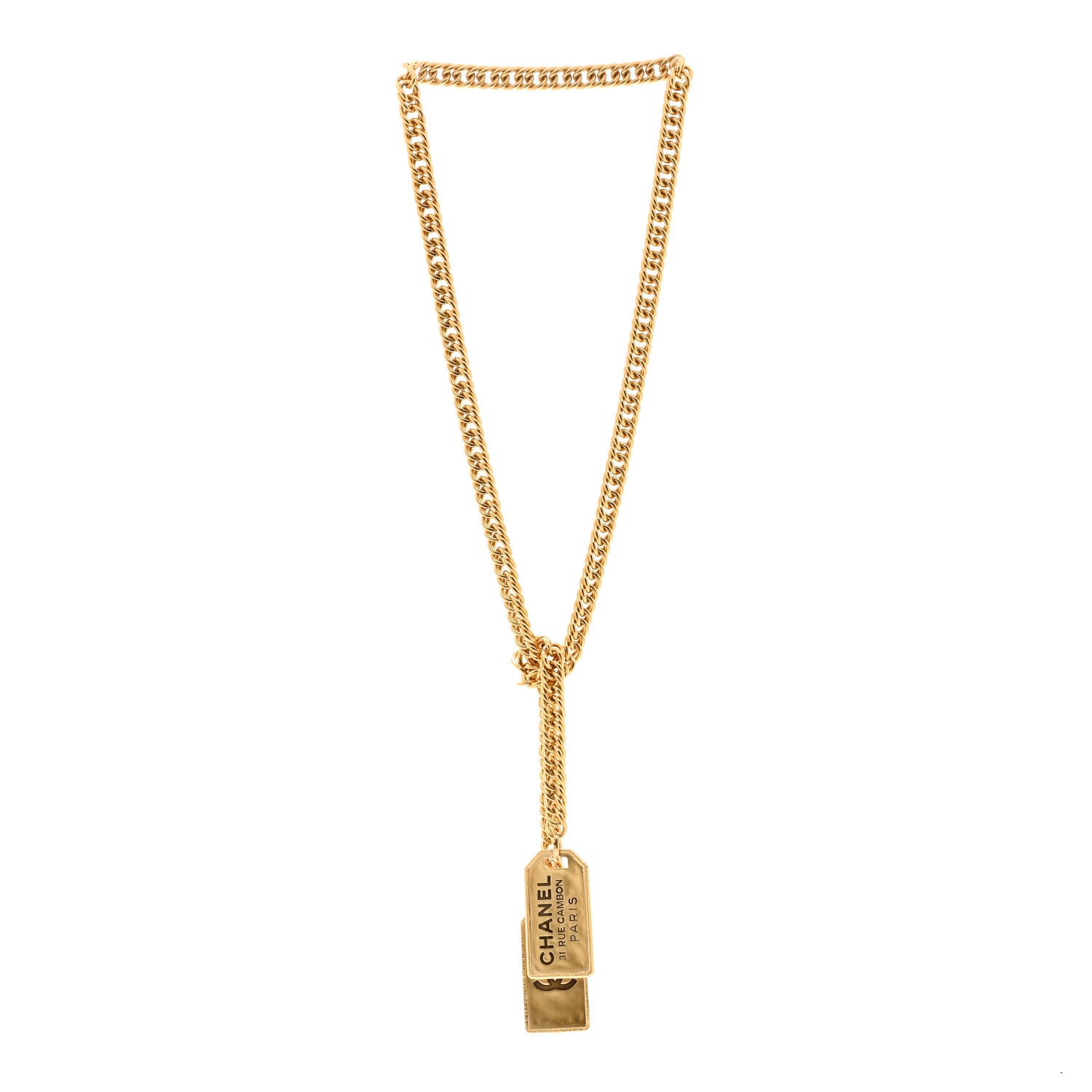 Chanel Metal ID Dog Tag Charm Necklace Gold 3 of 5
