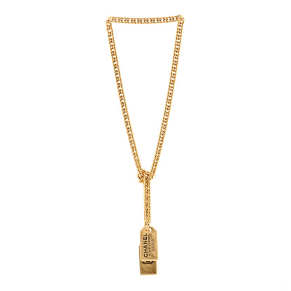 Chanel Metal ID Dog Tag Charm Necklace Gold 3 of 5
