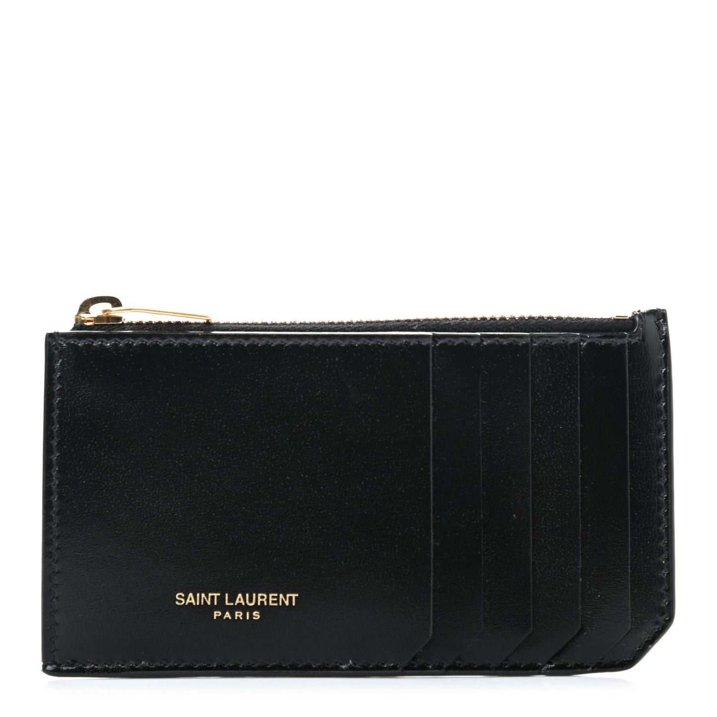 Calfskin 5 Fragments Zip Pouch Card Holder Black