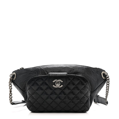 Chanel Crumpled Calfskin Quilted Casual Rock Waist Bag Fanny Pack Black 1 of 12