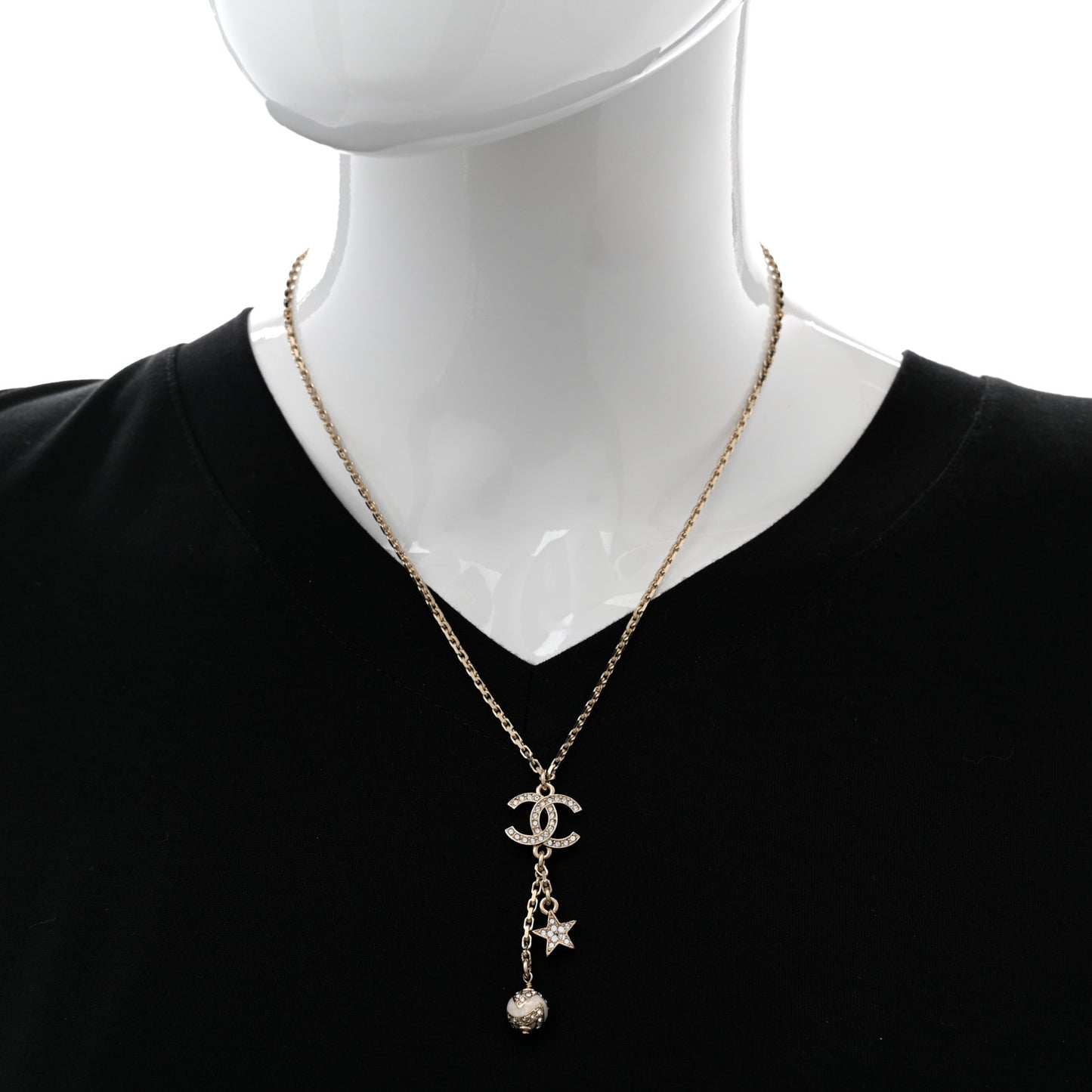 Crystal Star CC Drop Pendant Necklace White Gold