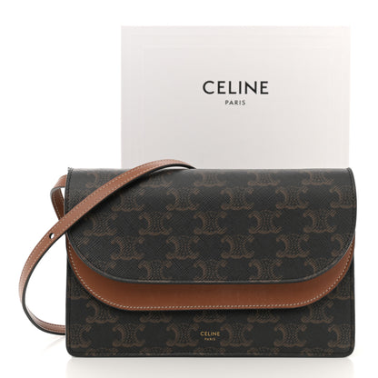 Celine Triomphe Canvas Lambskin Wallet On Strap Tan 17 of 17