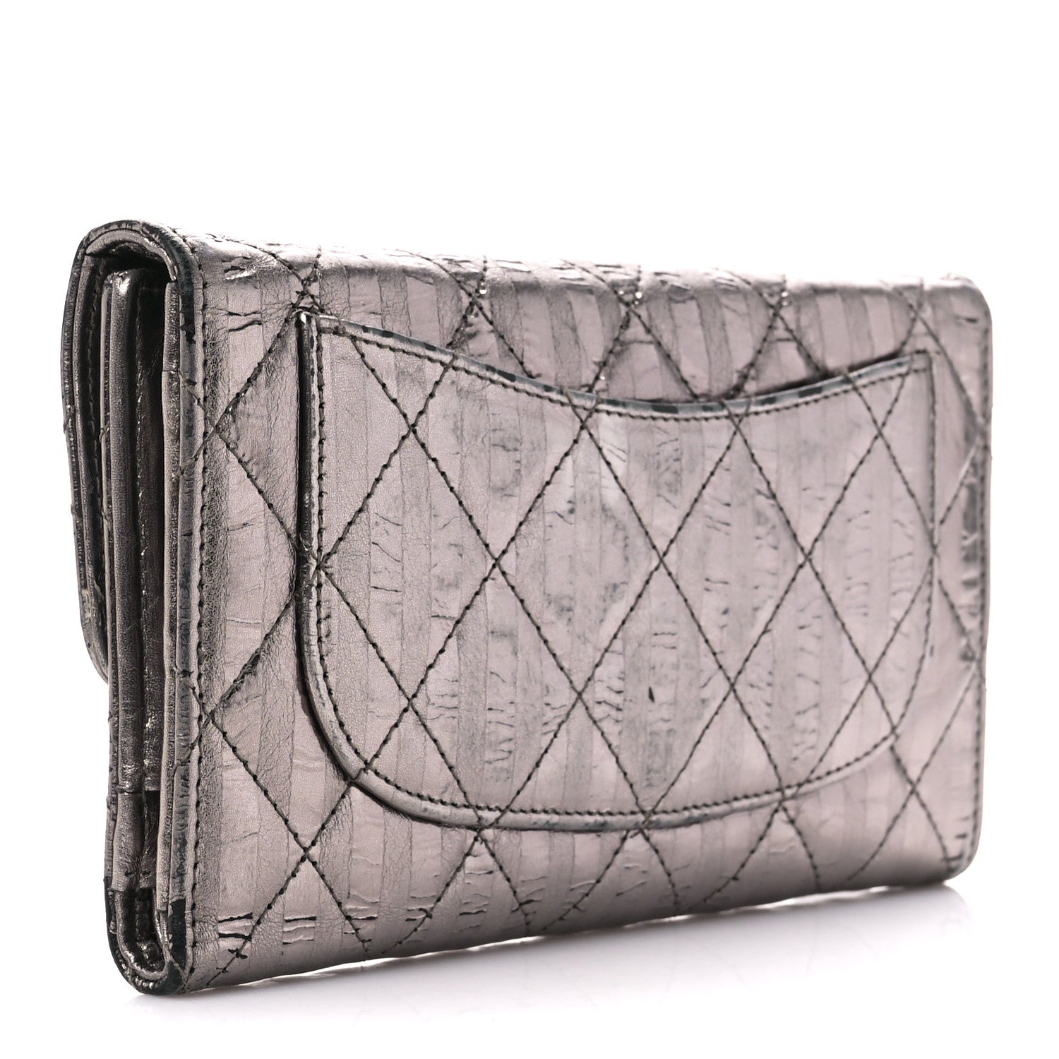 Chanel Metallic Calfskin Striped Quilted Reissue Flap Wallet Dark Silver 3 of 13