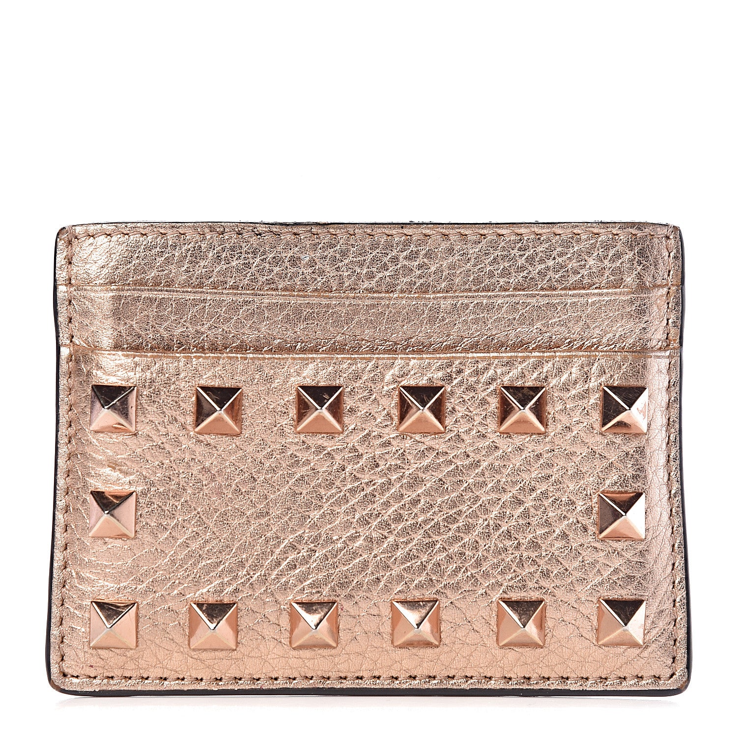 Valentino Garavani Metallic Pebbled Calfskin Rockstud Card Holder Rame 1 of 8