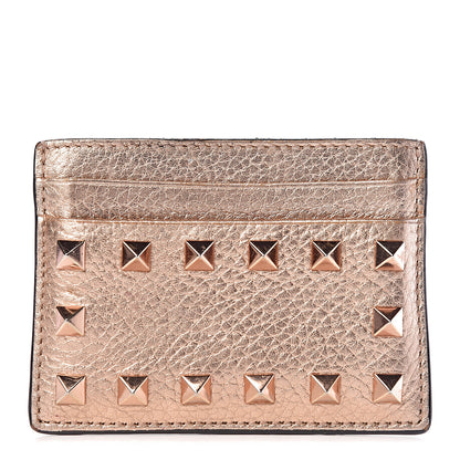 Valentino Garavani Metallic Pebbled Calfskin Rockstud Card Holder Rame 1 of 8