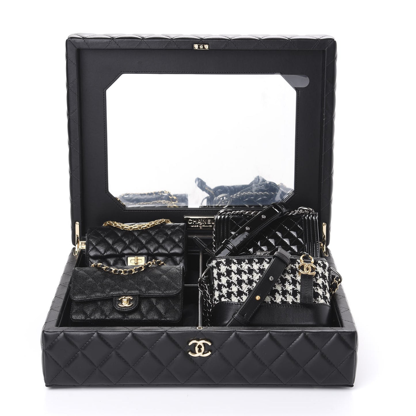 Lambskin Calfskin Tweed Success Story Set of 4 Minis Bags Black