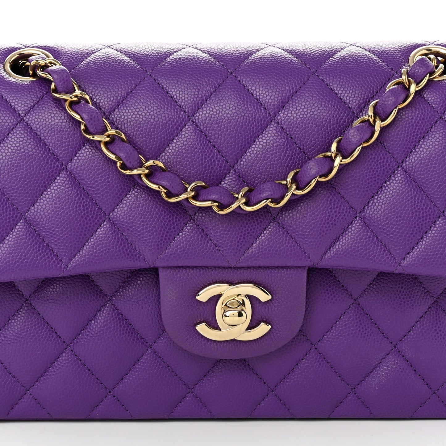 Caviar Quilted Small Double Flap Dark Purple