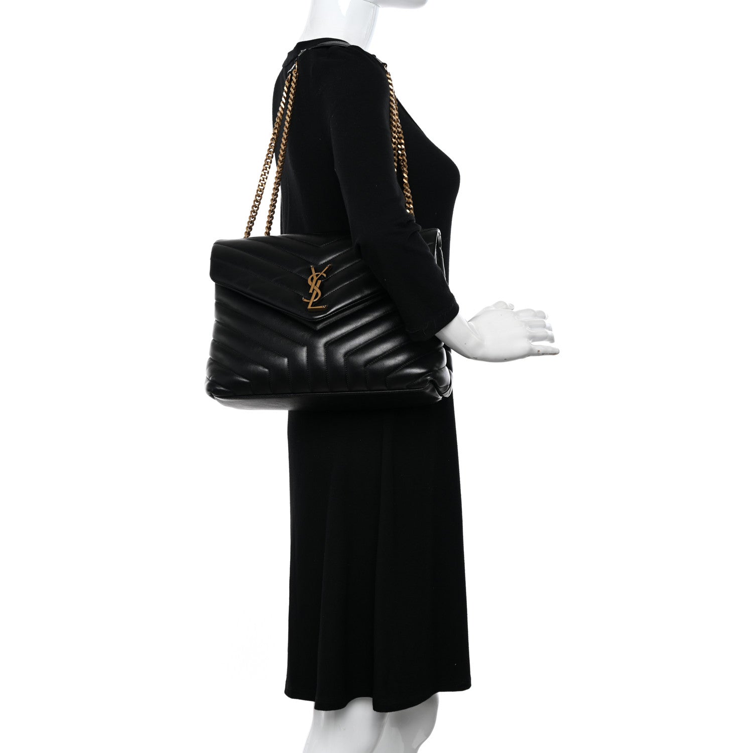 Saint Laurent Calfskin Y Quilted Monogram Medium Loulou Chain Satchel Black 2 of 11