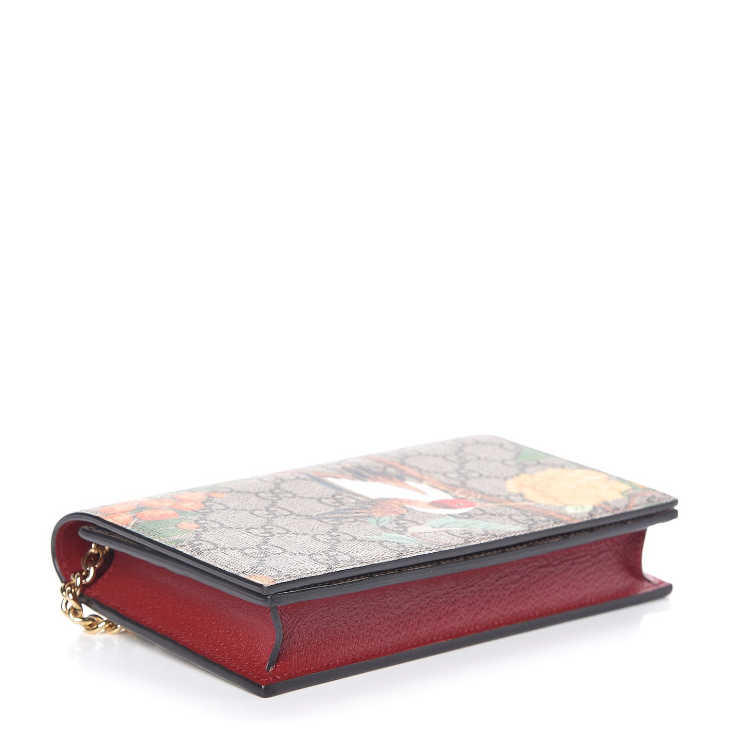 GG Supreme Monogram Tian Chain Wallet Beige Multicolor Red