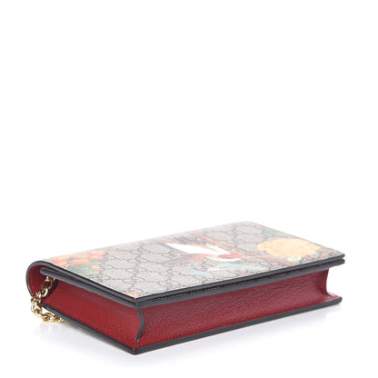 Gucci GG Supreme Monogram Tian Chain Wallet Beige Multicolor Red 4 of 11