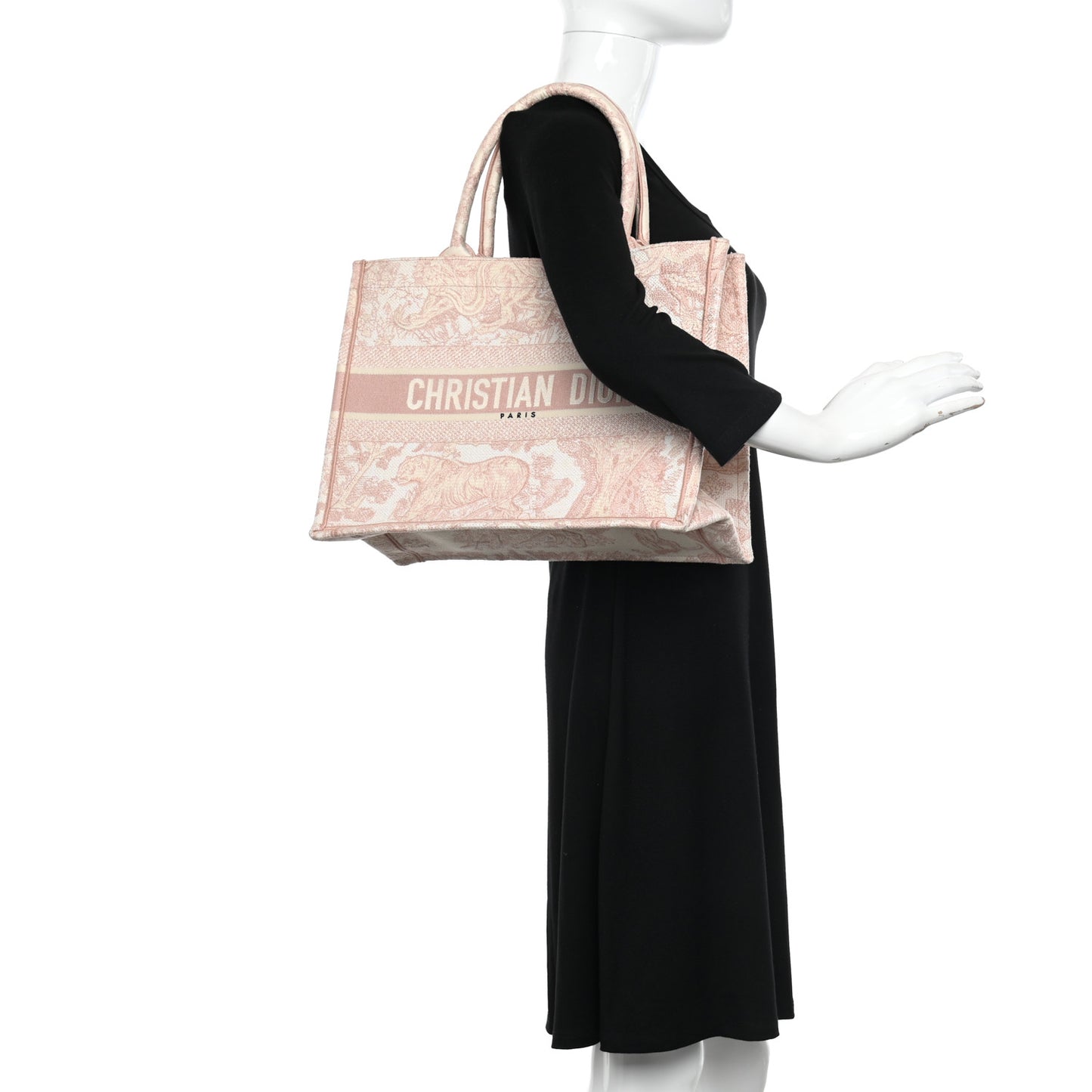 Canvas Toile De Jouy Embroidered Medium Book Tote Pink