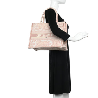 Christian Dior Canvas Toile De Jouy Embroidered Medium Book Tote Pink 2 of 10