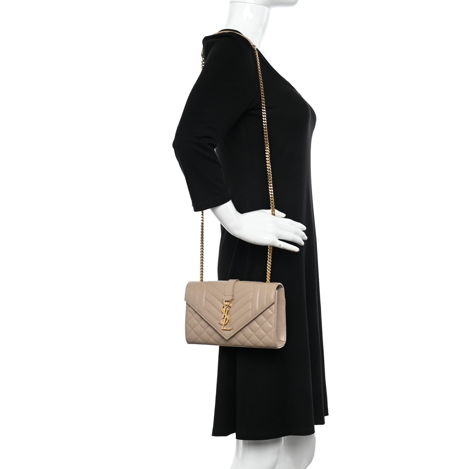 Saint Laurent Grain De Poudre Textured Mixed Matelasse Triquilt Small Monogram Satchel Dark Beige 2 of 10