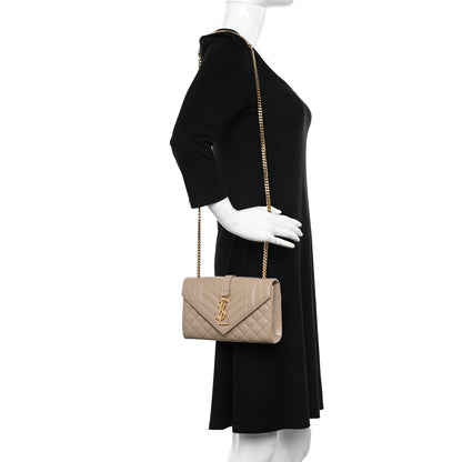 Saint Laurent Grain De Poudre Textured Mixed Matelasse Triquilt Small Monogram Satchel Dark Beige 2 of 10