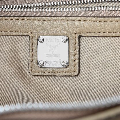 MCM Calfskin Ottomar Monogram Medium Klara Top Zip Tote New Beige 8 of 9
