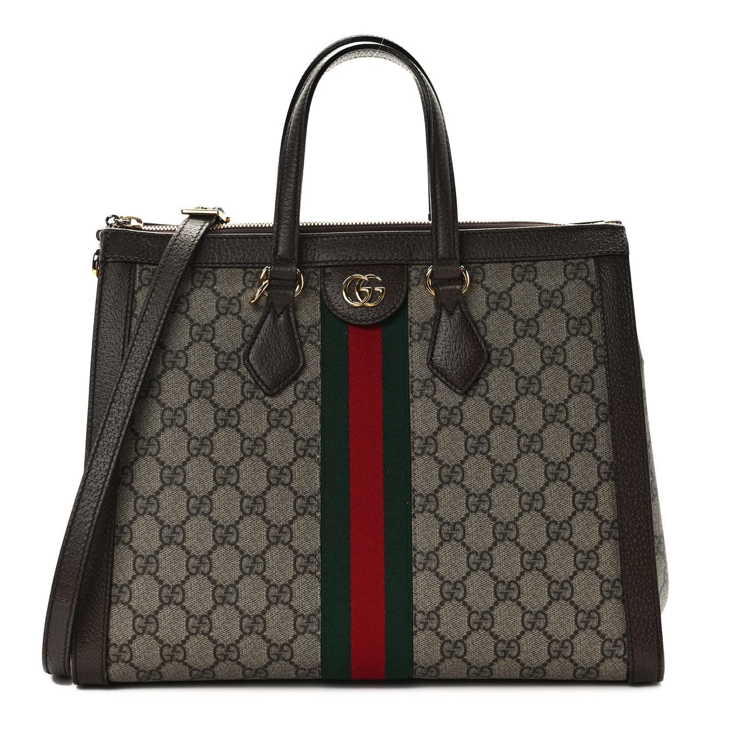 GG Supreme Monogram Web Medium Ophidia Tote Bag Brown