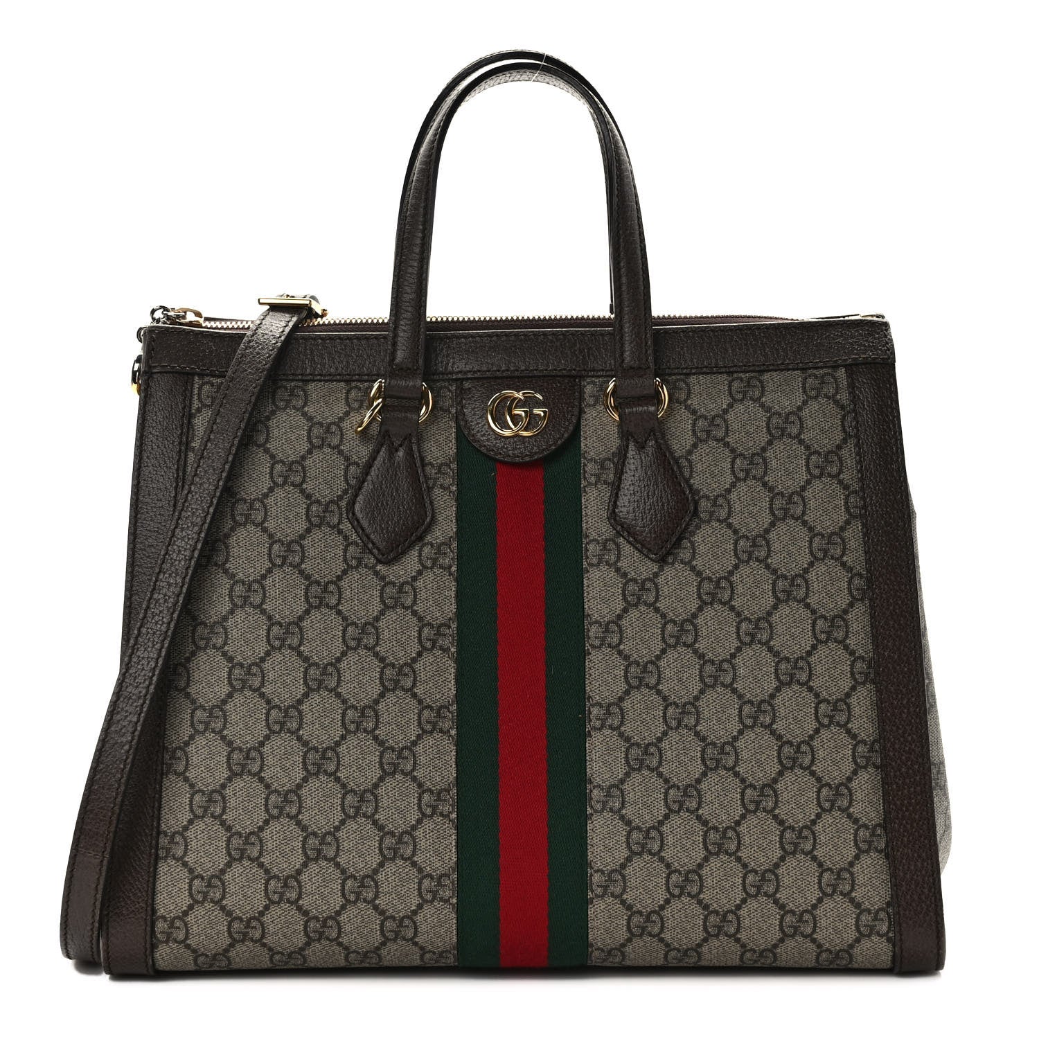 Gucci GG Supreme Monogram Web Medium Ophidia Tote Bag Brown 1 of 11
