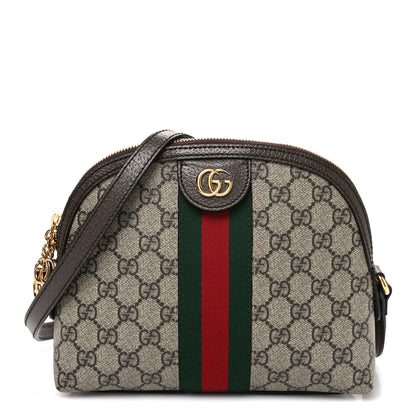 Gucci GG Supreme Monogram Textured Dollar Calfskin Web Small Ophidia Dome Shoulder Bag Beige Ebony New Acero 1 of 11