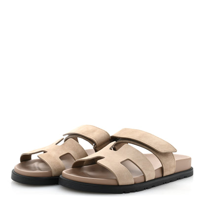 Hermes Suede Goatskin Womens Chypre Sandals 37.5 Beige Sable 4 of 10