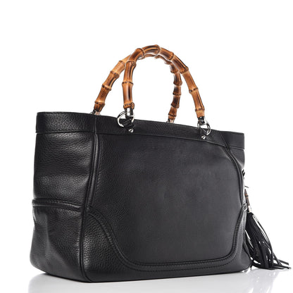 Gucci Calfskin New Bamboo Medium Tassel Tote Black 3 of 12