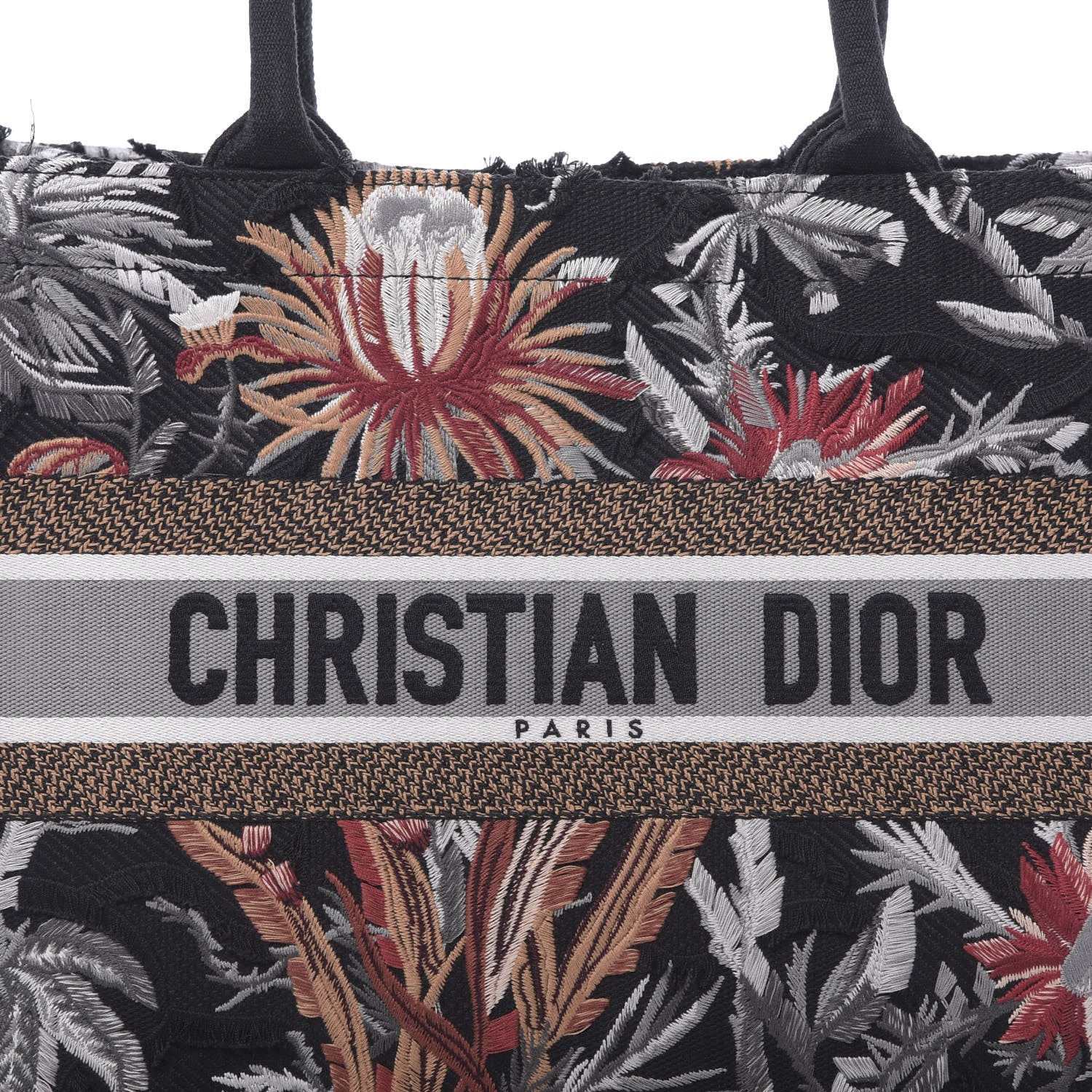 Christian Dior Canvas Embroidered Medium Camouflage Flowers Book Tote Black Multicolor 14 of 17