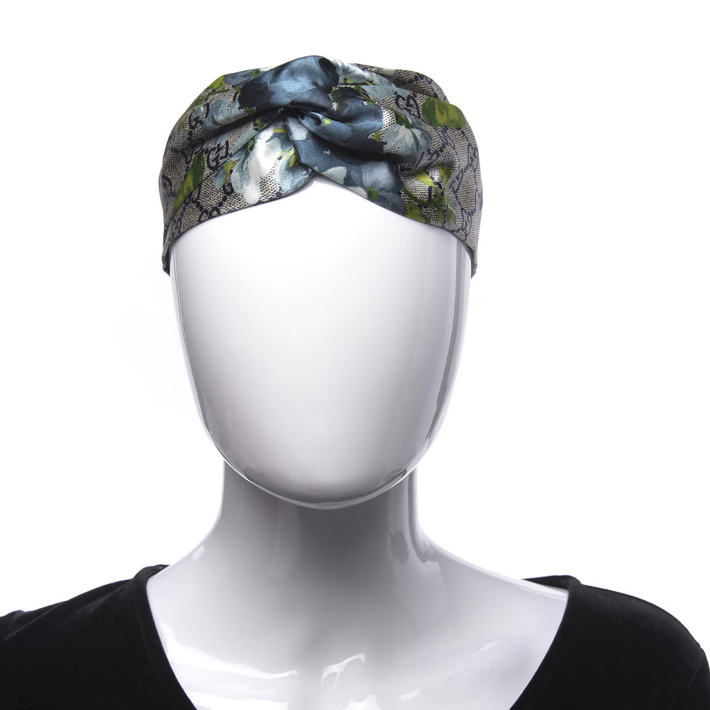 Silk Monogram Blooms Print Headband Blue