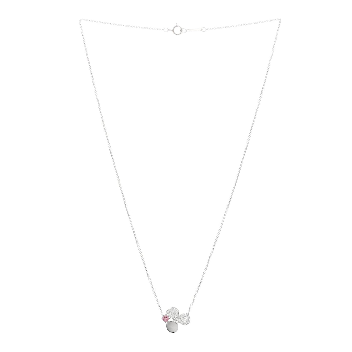 Platinum Diamond Pink Tourmaline Paper Flowers Pendant Necklace