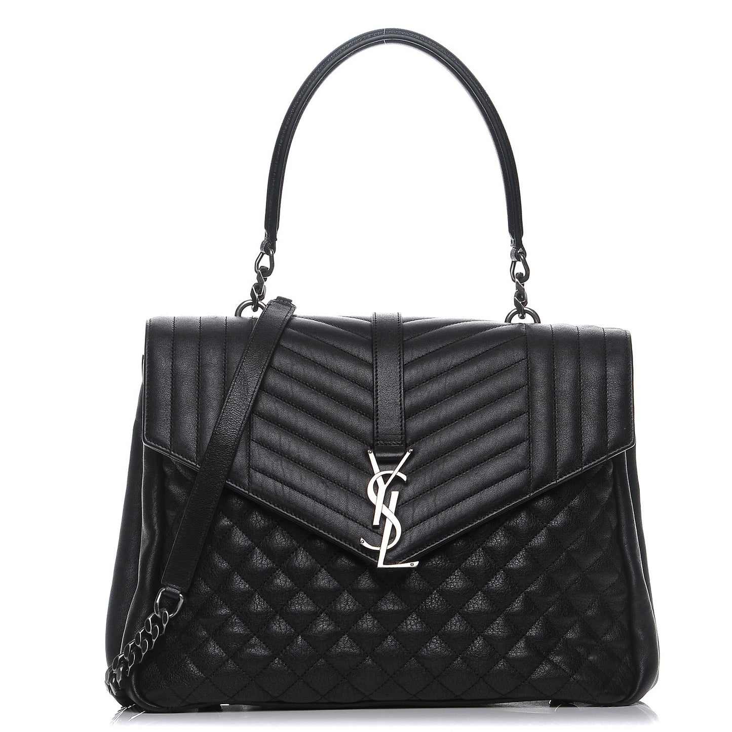 Sheepskin Tri-quilt Monogram Large College Satchel Black