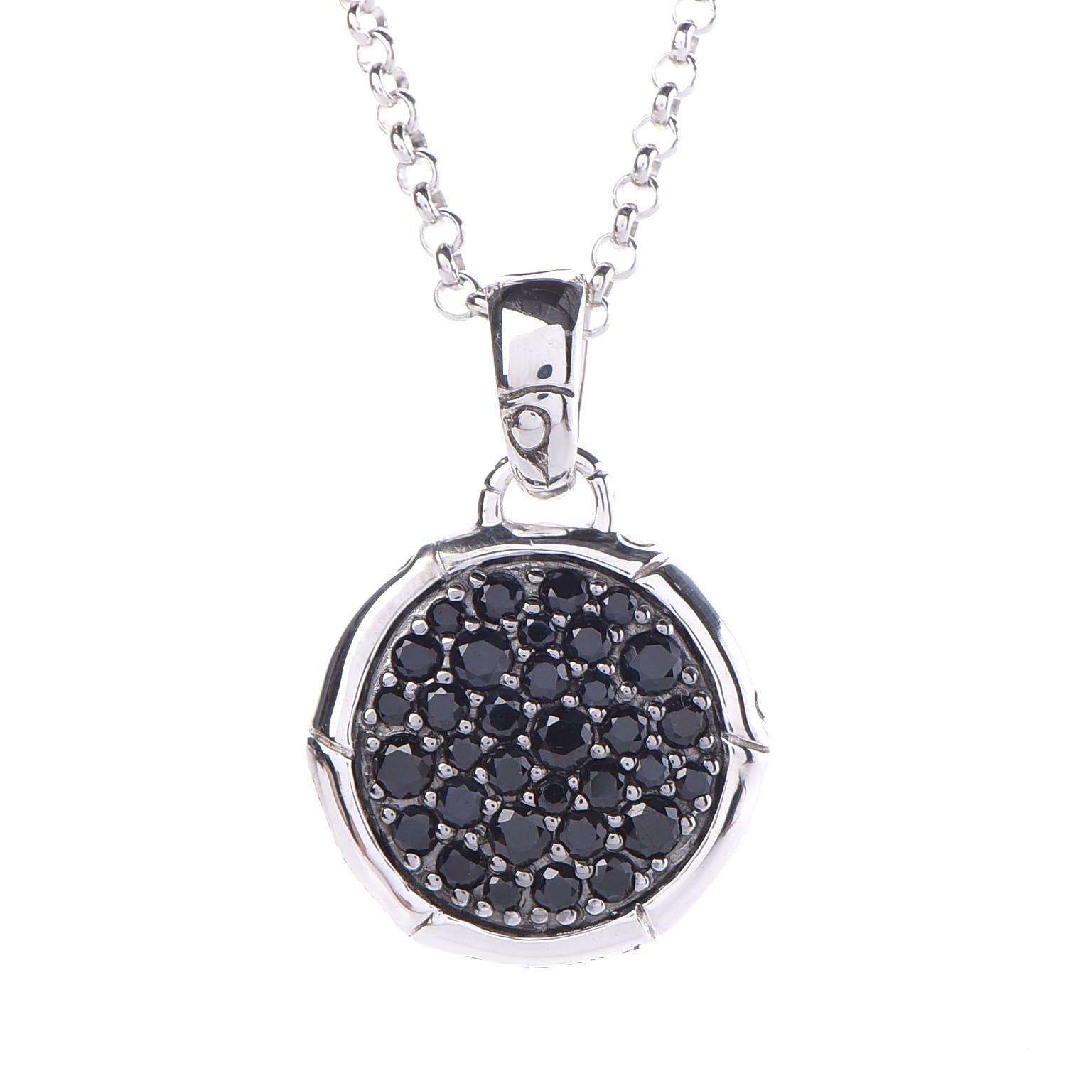 John Hardy Sterling Silver Black Sapphire Small Bamboo Round Pendant Necklace 4 of 6