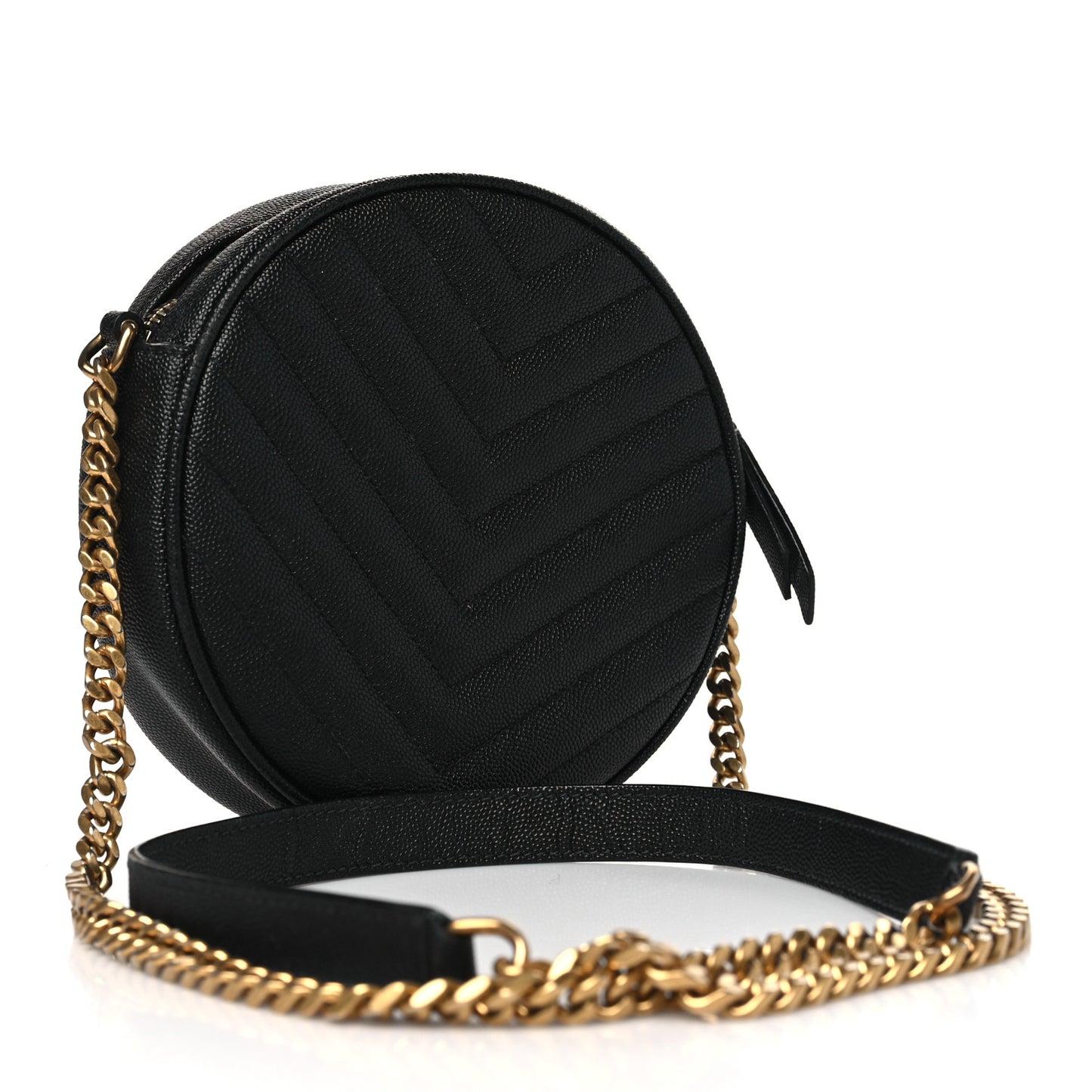 Grain De Poudre Matelasse Chevron Quilted Round Vinyle Camera Bag Black