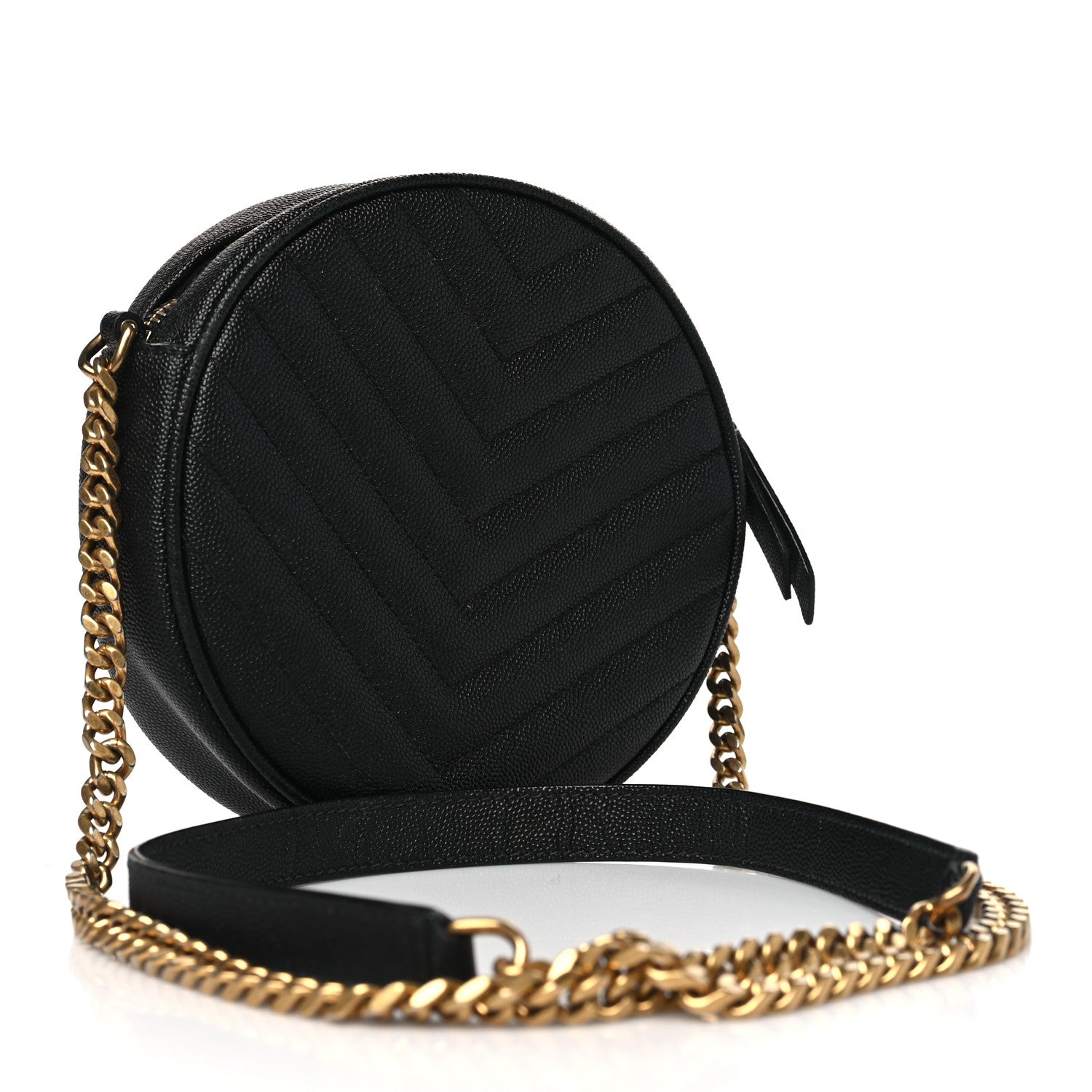 Saint Laurent Grain De Poudre Matelasse Chevron Quilted Round Vinyle Camera Bag Black 3 of 10