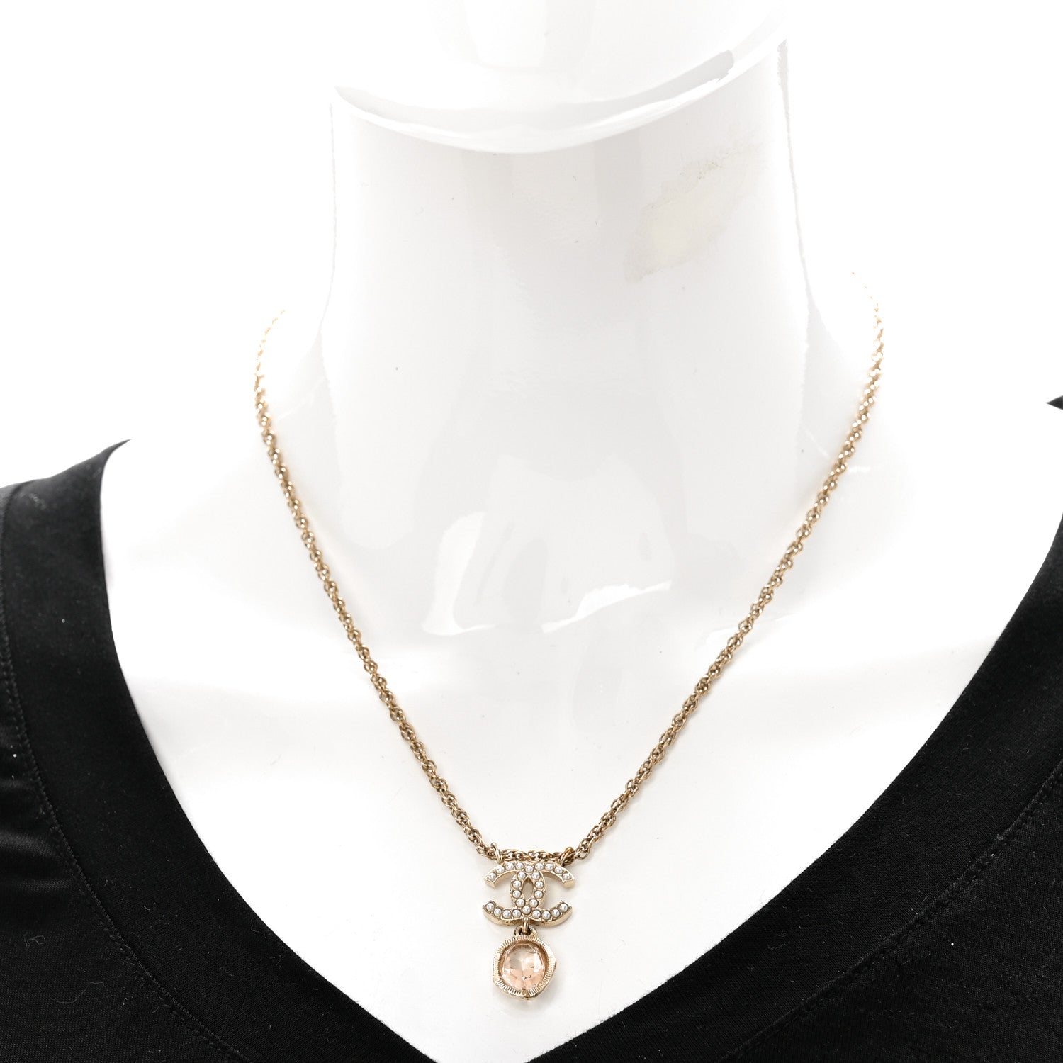 Chanel Crystal Pearl CC Necklace Pearly White Gold 3 of 10