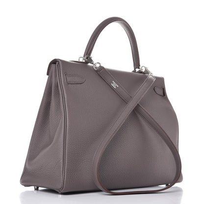 Hermes Togo Horseshoe Kelly Retourne 35 Etain Bleu Tempete 4 of 36
