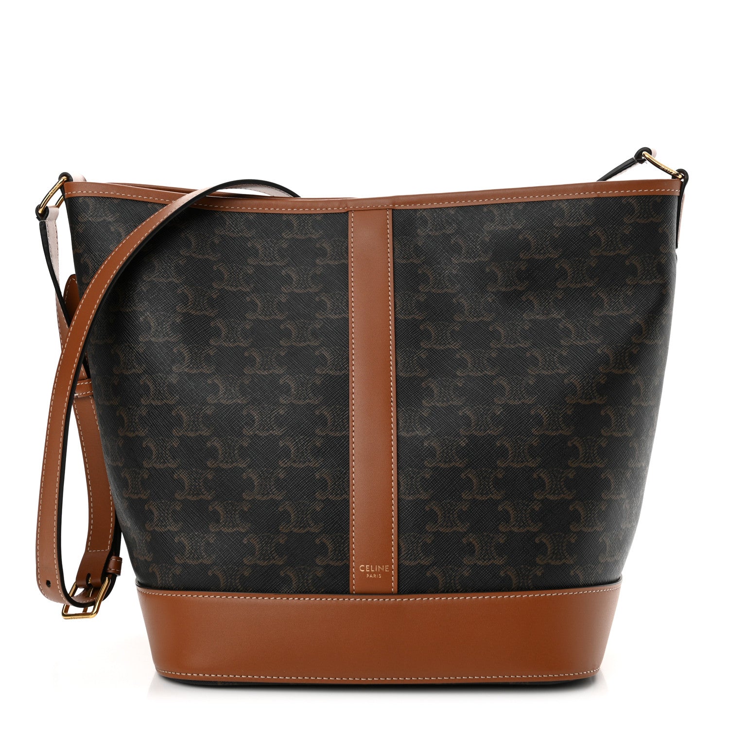 Celine Triomphe Canvas Calfskin Medium Bucket Bag Tan 1 of 9