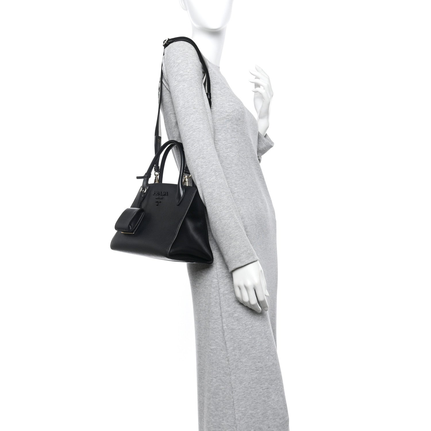 Prada Saffiano Cuir Calfskin Small Monochrome Top Handle Tote Black 2 of 15