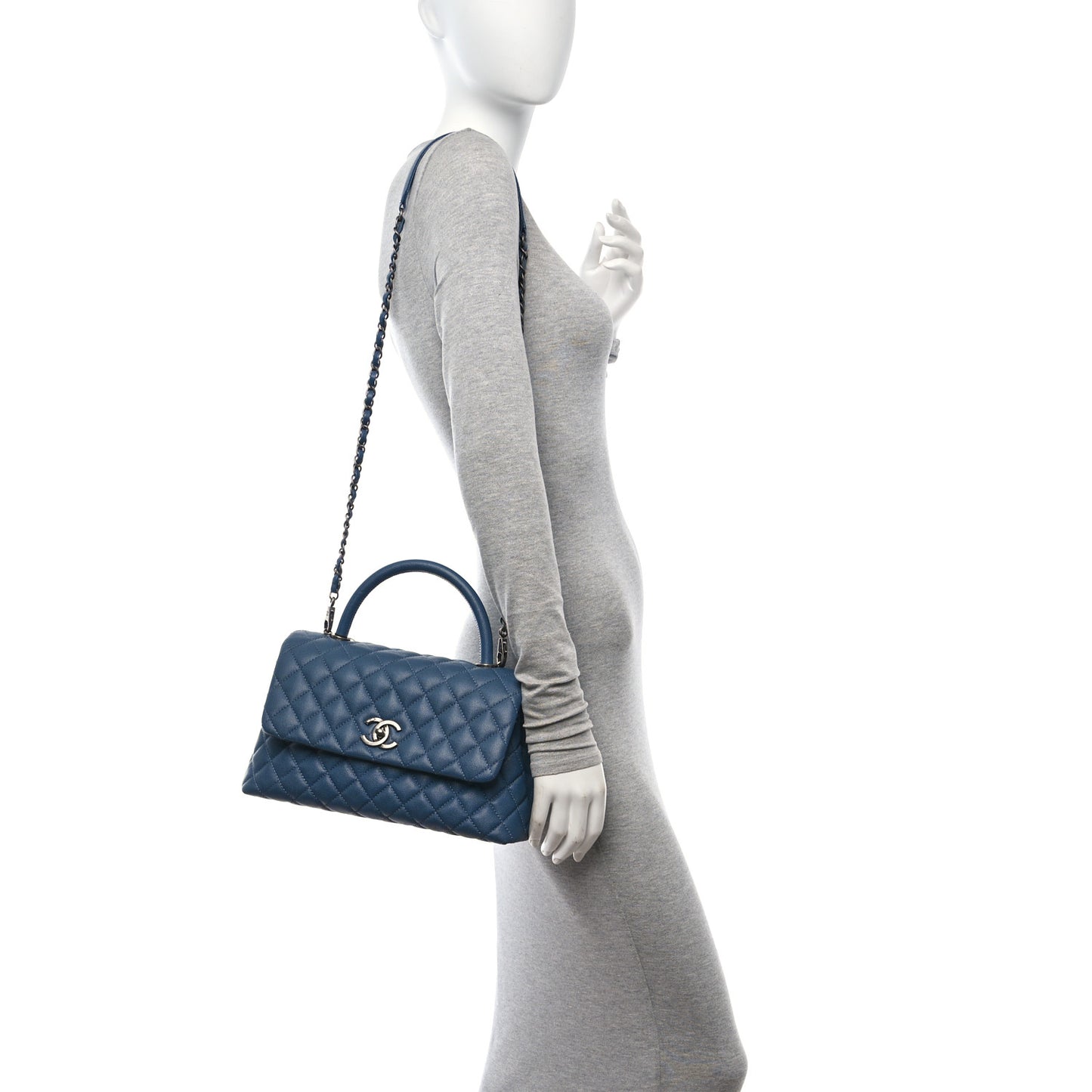 Caviar Quilted Small Coco Handle Flap Blue